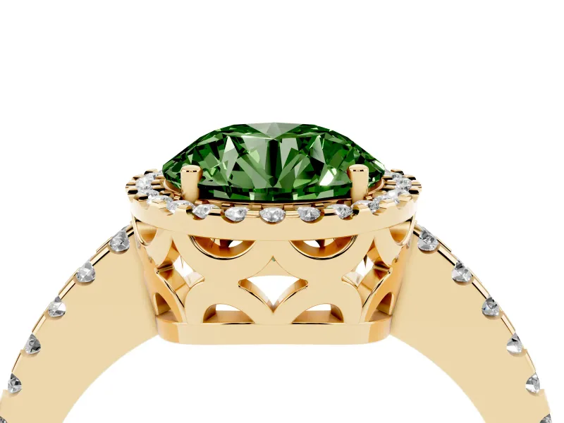 Round Pave Halo Engagement Ring Setting for a Fancy Green Lab-Grown Diamond | Yellow Gold