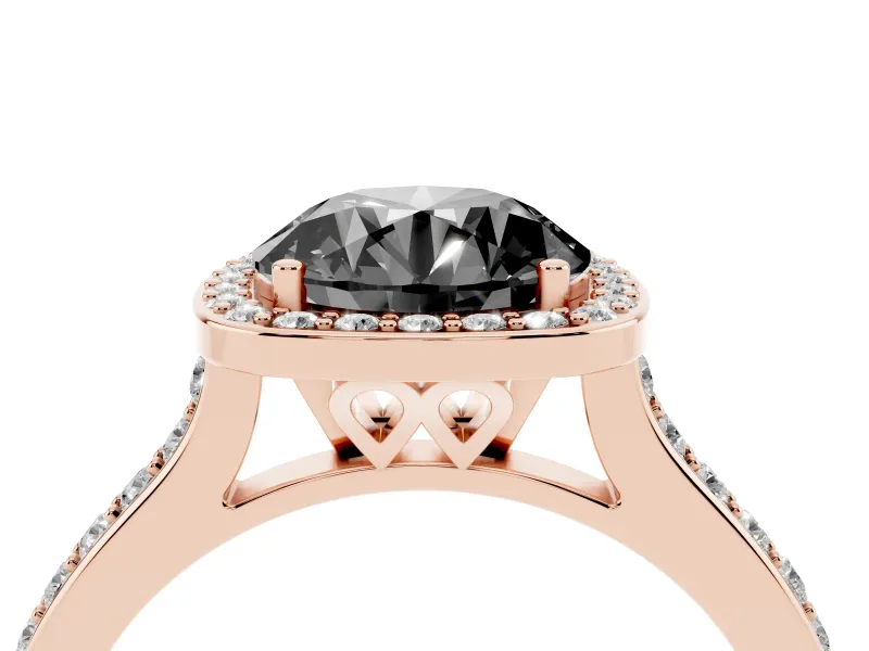 Round Pavé Halo Engagement Ring Setting for a Black Center | Rose Gold