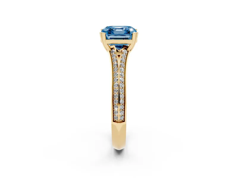 Asscher Cut Split Shank Engagement Ring Setting for a Fancy Blue Lab-Grown Diamond | Pave Band | Yellow Gold