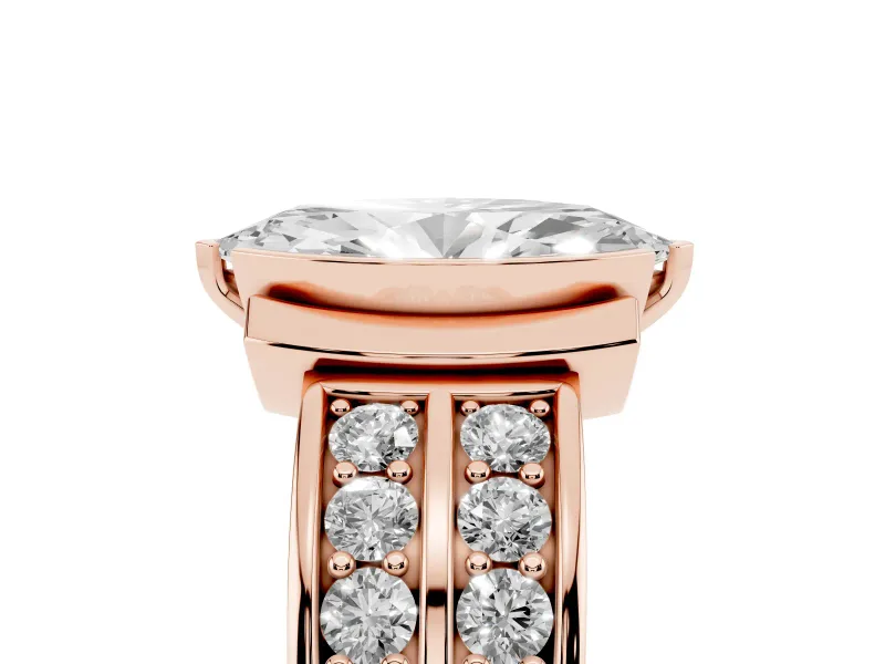 Marquise Half Bezel Engagement Ring Setting | Double Row Channel Band | Rose Gold