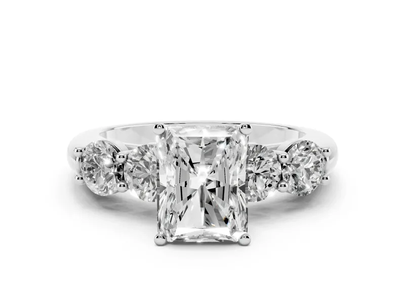 Radiant Cut Diamond Five-Stone Prong Set Ring Set in Platinum with Classic Band