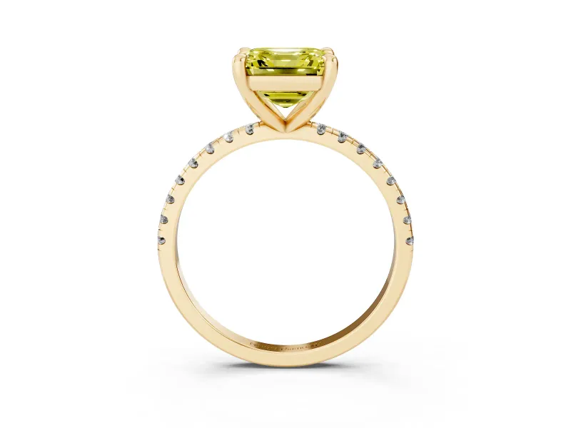 Asscher Cut Petite Pavé Solitaire Engagement Ring Setting for a Fancy Yellow Lab-Grown Diamond | Slim Band | Yellow Gold