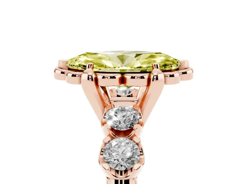 Marquise Floral Engagement Ring Setting for a Fancy Yellow Lab-Grown Diamond | Petal Frame and Side Stones | Rose Gold