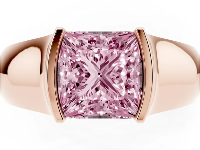 Princess Cut Half Bezel Solitaire Engagement Ring Setting for a Fancy Pink Lab-Grown Diamond | Wide Band | Rose Gold