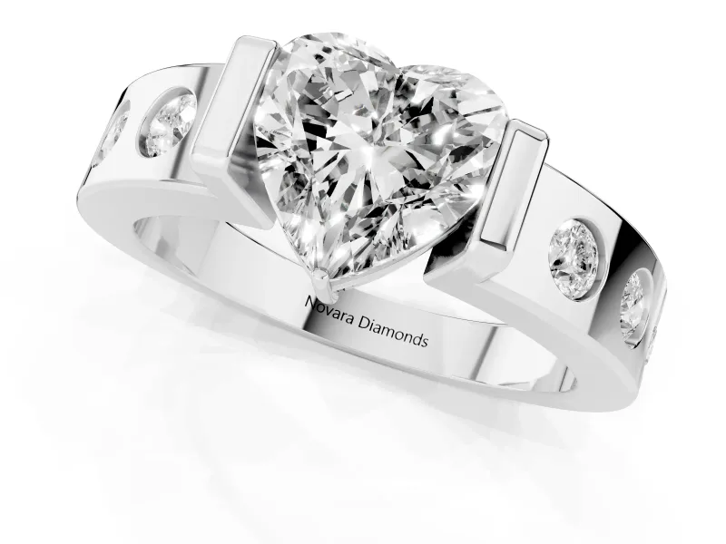 Heart-Shaped Tension Style Engagement Ring Setting | Flush Set Accents | Platinum