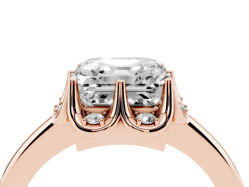 Asscher Cut Scalloped Petal Halo Engagement Ring Setting | Plain Band | Rose Gold
