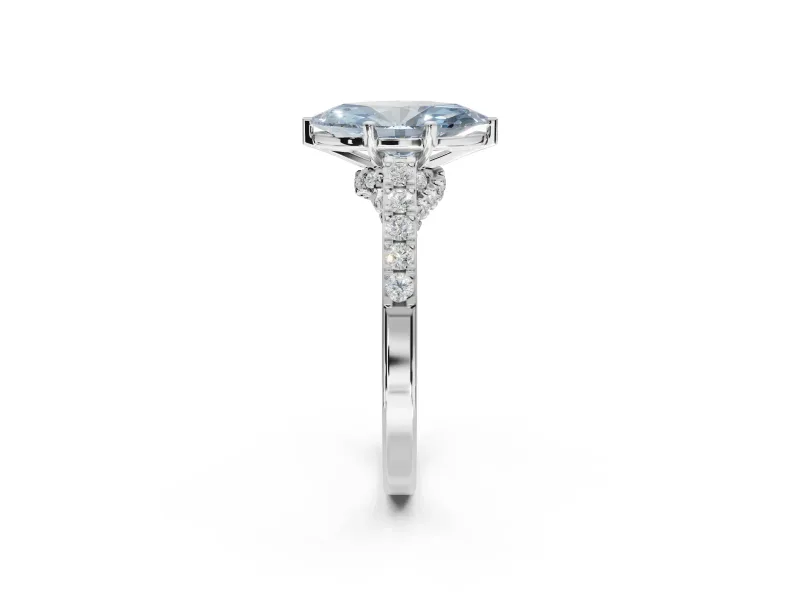 Marquise Pavé Solitaire Engagement Ring Setting for a Fancy Blue Lab-Grown Diamond | Crossover Gallery | Platinum