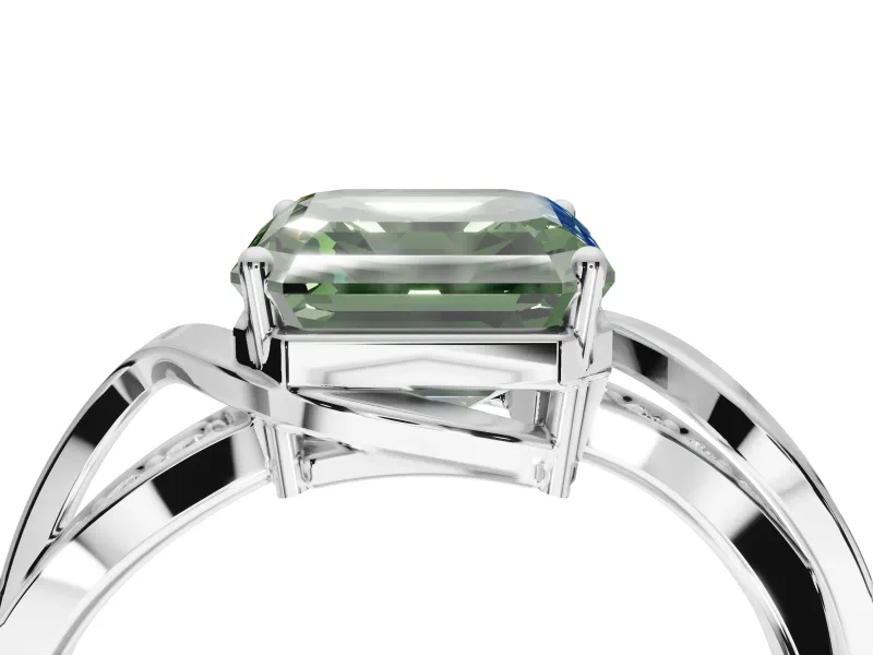 Asscher Cut Bypass Solitaire Engagement Ring Setting for a Fancy Green Lab-Grown Diamond | Pavé Strands | Platinum