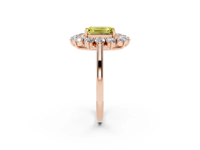 Emerald Cut Floral Double Halo Engagement Ring Setting for a Fancy Yellow Lab-Grown Diamond | Plain Band | Rose Gold