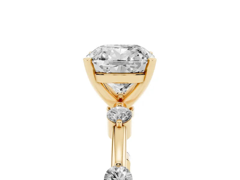 Cushion Cut Bar Set Engagement Ring Setting | Spaced Side Stones | Yellow Gold