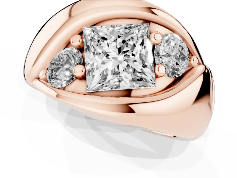 Princess Cut Diamond Channel-Set Crossover Ring Set in Rose gold