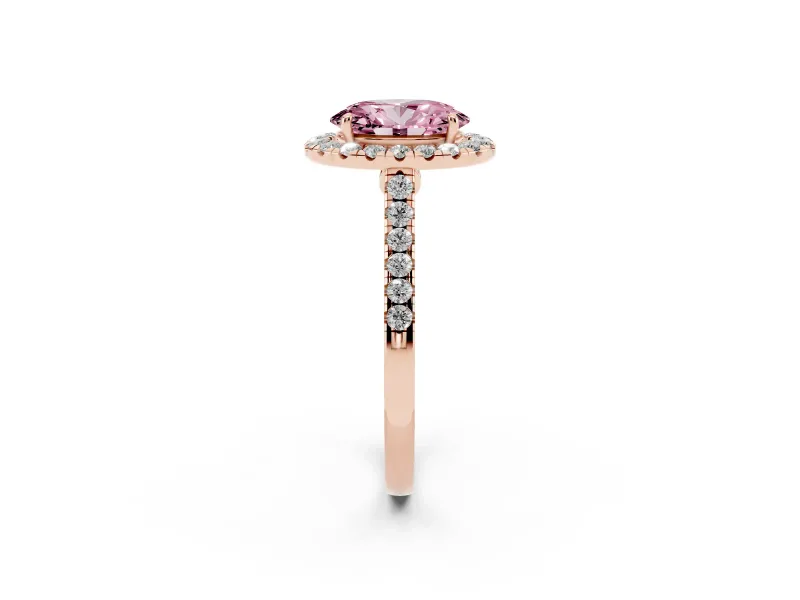 Oval Halo Engagement Ring Setting for a Fancy Pink Lab-Grown Diamond | Pave Shoulders | Rose Gold