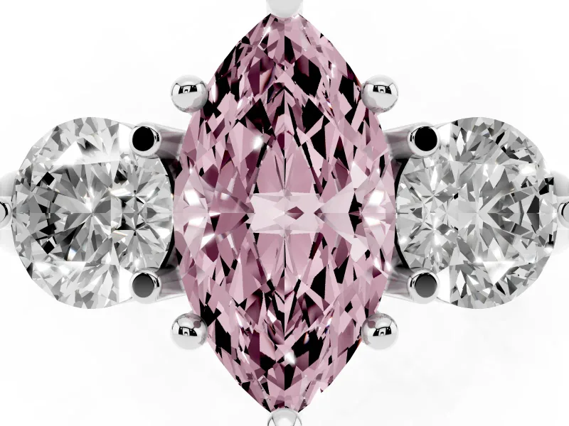 Marquise Three Stone Engagement Ring Setting for a Fancy Pink Lab-Grown Diamond | Open Prong Baskets | White Gold