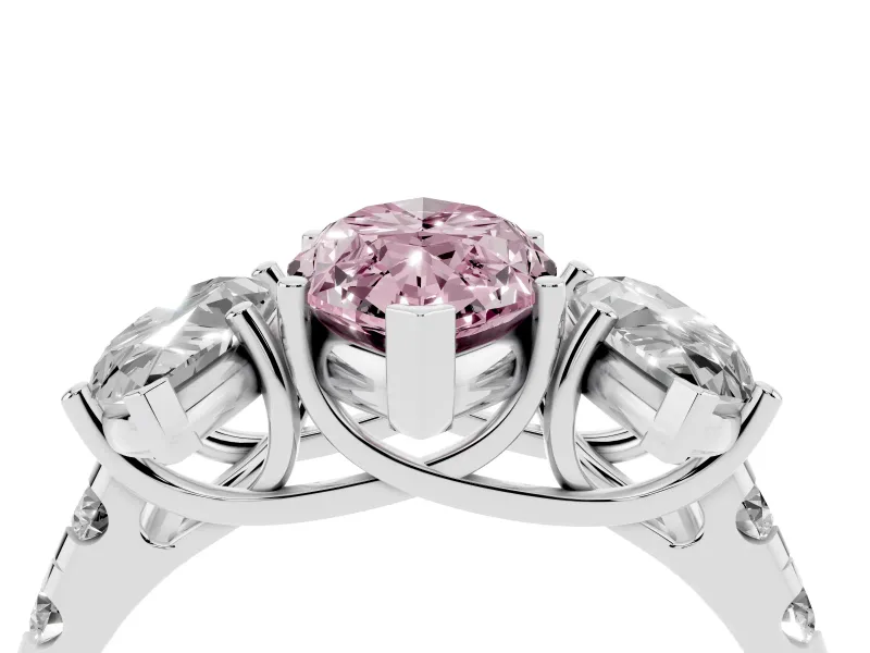 Marquise Three Stone Engagement Ring Setting for a Fancy Pink Lab-Grown Diamond | Accented Shoulders | Platinum