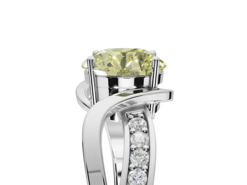 Round Bypass Solitaire Engagement Ring Setting for a Fancy Yellow Lab-Grown Diamond | Pavé and Plain Strands | Platinum