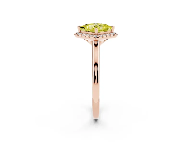 Princess Cut Halo Engagement Ring Setting for a Fancy Yellow Lab-Grown Diamond | Plain Polished Band | Rose Gold