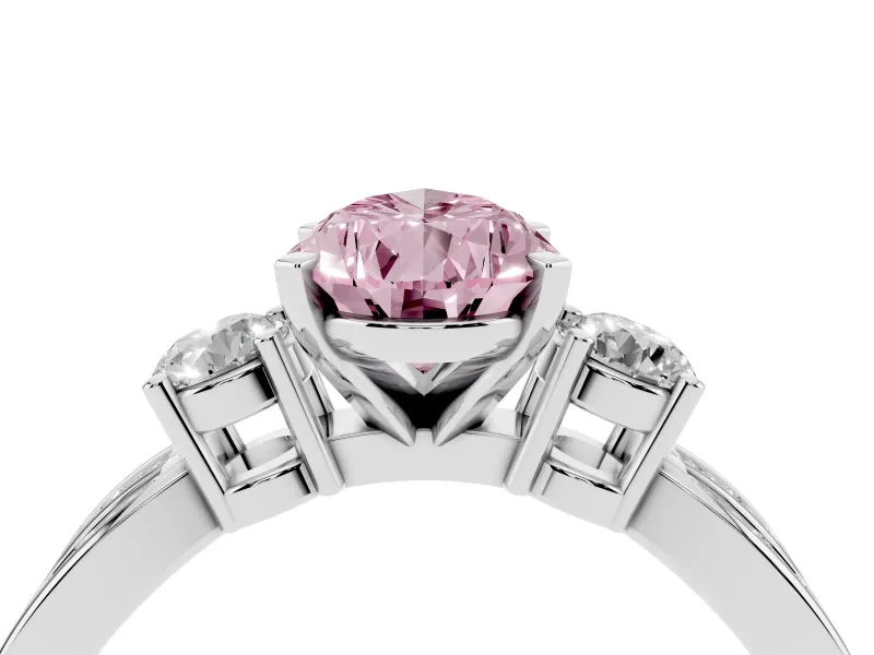 Fancy Pink Three-Stone Pear Cut Diamond Twist Band Ring Set in Platinum with Pavé Accents and Prong Setting