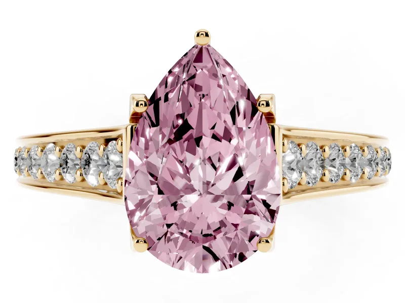 Pear-Shaped Graduated Pavé Engagement Ring Setting for a Fancy Pink Lab-Grown Diamond | Yellow Gold