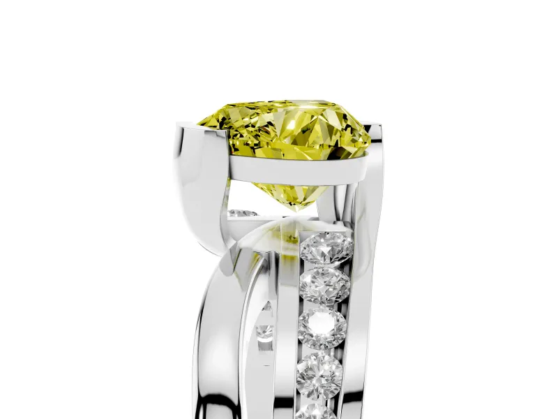 Heart-Shaped Graduated Bypass Engagement Ring Setting for a Fancy Yellow Lab-Grown Diamond | Split Shank | Platinum