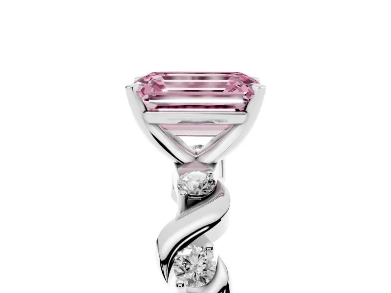 Emerald Cut Twisted Engagement Ring Setting for a Fancy Pink Lab-Grown Diamond | Platinum
