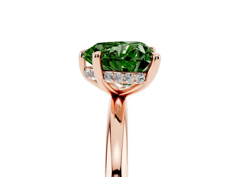 Heart-Shaped Hidden Halo Ring Setting for a Fancy Green Lab-Grown Diamond | Rose Gold