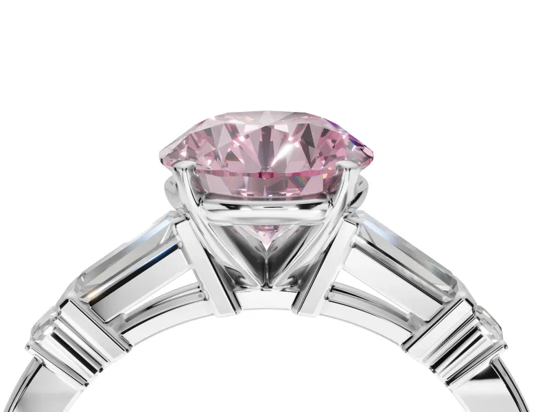 Round Tapered Baguette Engagement Ring Setting for a Fancy Pink Lab-Grown Diamond | Platinum