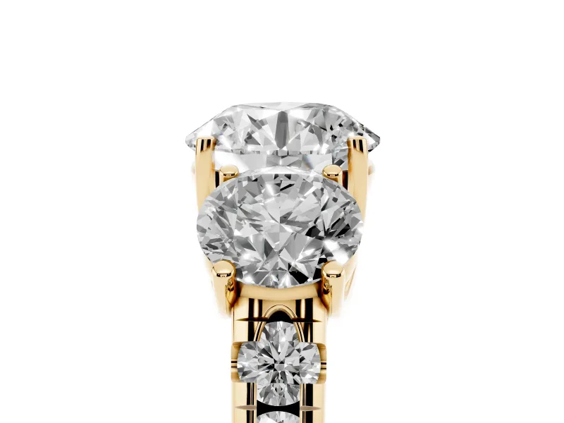 Round Three Stone Engagement Ring Setting | Accented Shoulders | Yellow Gold