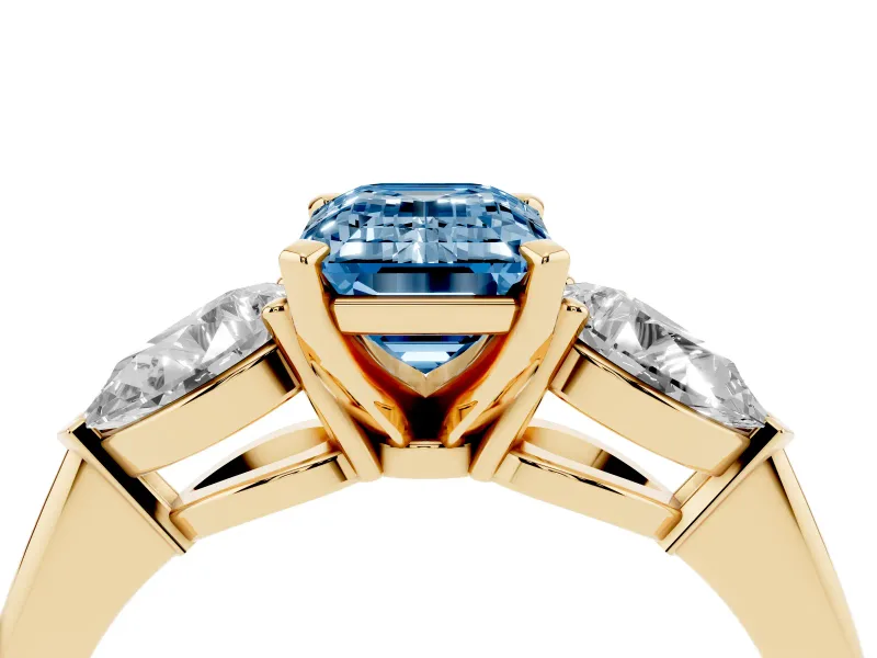 Emerald Cut 3-Stone Engagement Ring Setting for a Fancy Blue Lab-Grown Diamond | Yellow Gold