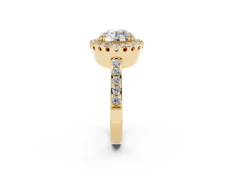 Round Vintage Milgrain Halo Engagement Ring Setting | Pierced Gallery | Yellow Gold