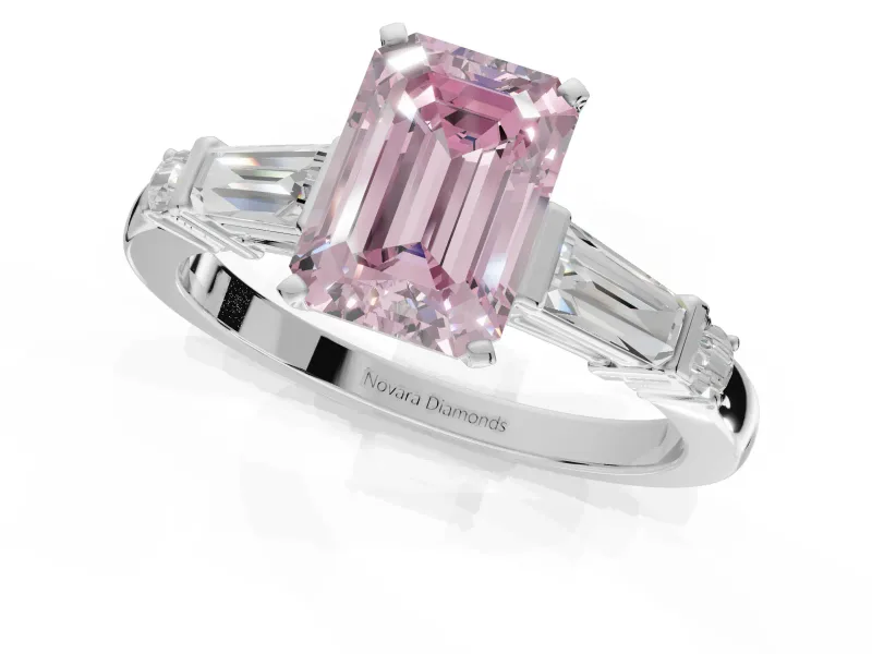 Emerald Cut Tapered Baguette Engagement Ring Setting for a Fancy Pink Lab-Grown Diamond | Sterling Silver