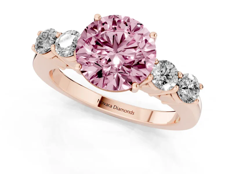 Round Close Set Five Stone Engagement Ring Setting for a Fancy Pink Lab-Grown Diamond | Rose Gold