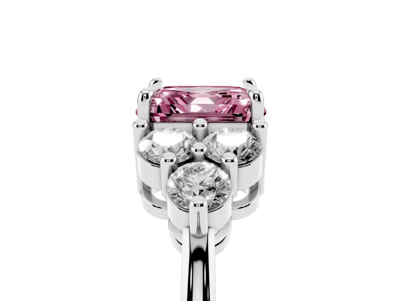 Asscher Cut Cluster Side Stone Engagement Ring Setting for a Fancy Pink Lab-Grown Diamond | Plain Band | White Gold