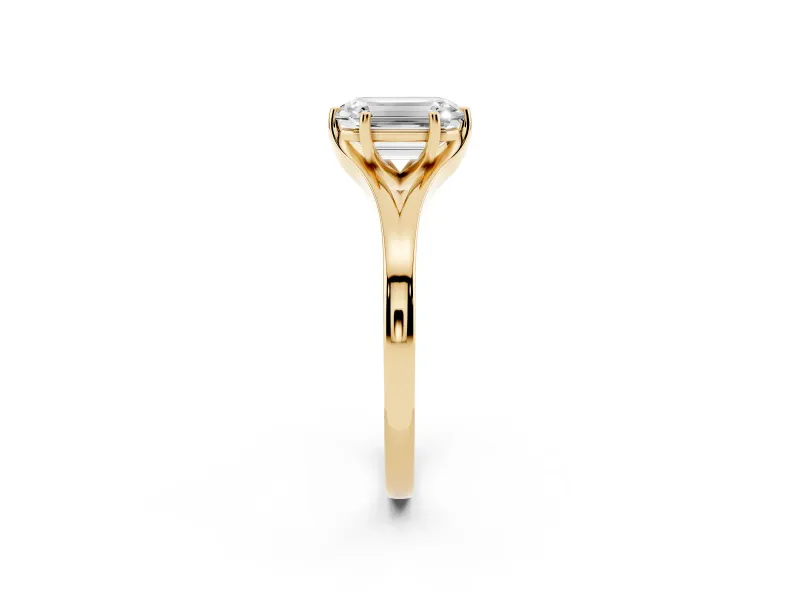 Emerald Cut Split Shank Solitaire Engagement Ring Setting | Plain Polished | Yellow Gold