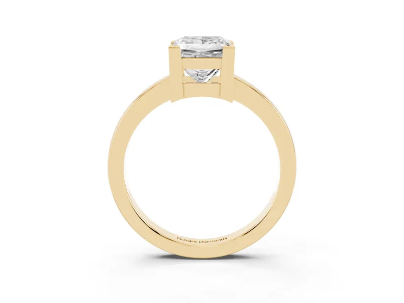 Princess Cut Solitaire Engagement Ring Setting | Flat Tab Prongs | Yellow Gold