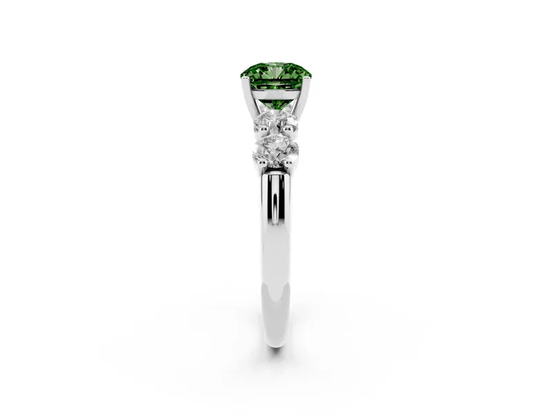 Cushion Cut Five Stone Engagement Ring Setting for a Fancy Green Lab-Grown Diamond | Plain Band | Sterling Silver