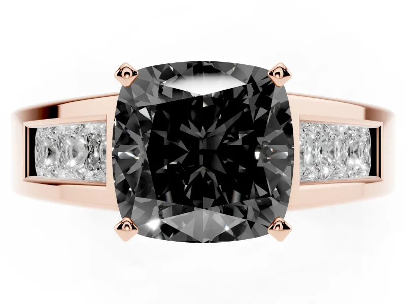 Cushion Cut Channel-Set Engagement Ring Setting for a Black Center | Wide Band | Rose Gold