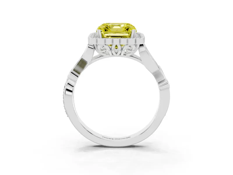 Asscher Cut Leaf Halo Engagement Ring Setting for a Fancy Yellow Lab-Grown Diamond | Platinum