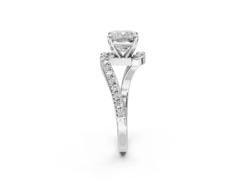 Cushion Cut Bypass Pavé Solitaire Engagement Ring Setting | Swirl Band | Sterling Silver