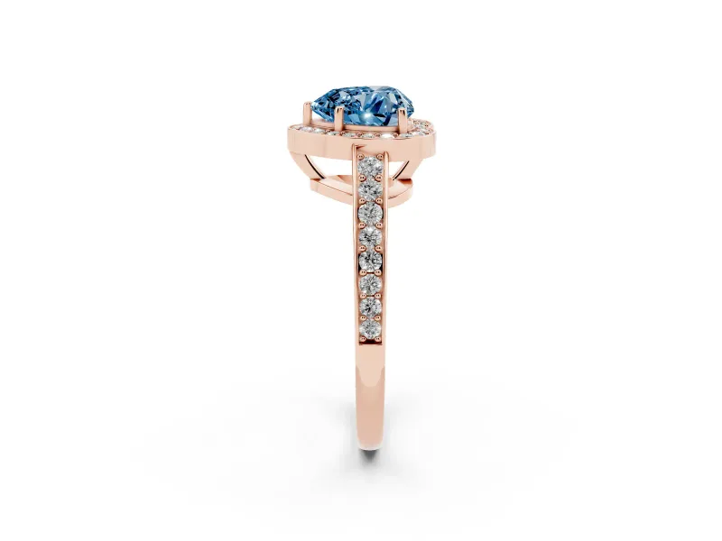 Heart-Shaped Framed Halo Engagement Ring Setting for a Fancy Blue Lab-Grown Diamond | Rose Gold