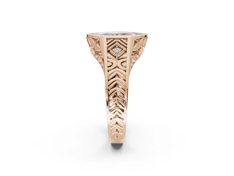 Marquise Vintage Bezel Engagement Ring Setting for a Fancy Pink Lab-Grown Diamond | Engraved Band | Rose Gold