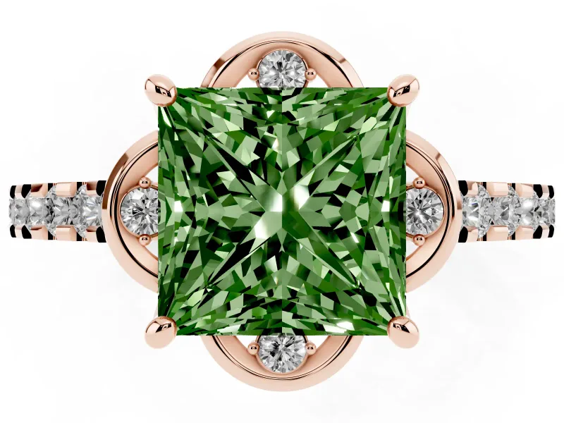 Princess Cut Floral Petal Engagement Ring Setting for a Fancy Green Lab-Grown Diamond | Petal Accents | Rose Gold