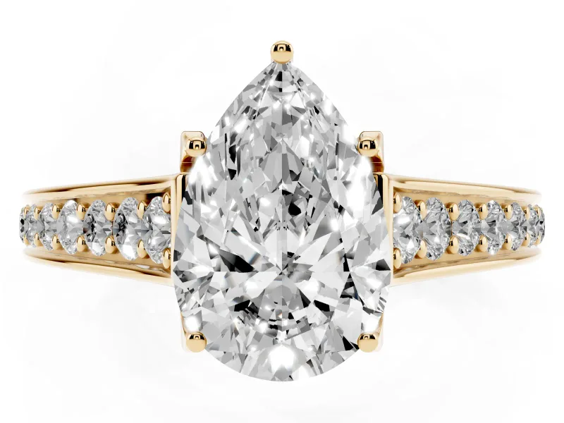 Pear-Shaped Graduated Pavé Solitaire Engagement Ring Setting | Wide Pavé Row Band | Yellow Gold