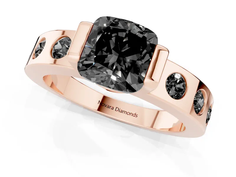 Cushion Cut Tension Style Engagement Ring Setting for a Black Center | Flush Set Accents | Rose Gold