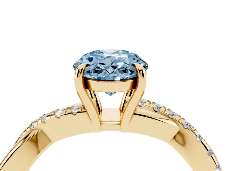 Oval Crossover Engagement Ring Setting for a Fancy Blue Lab-Grown Diamond | Yellow Gold