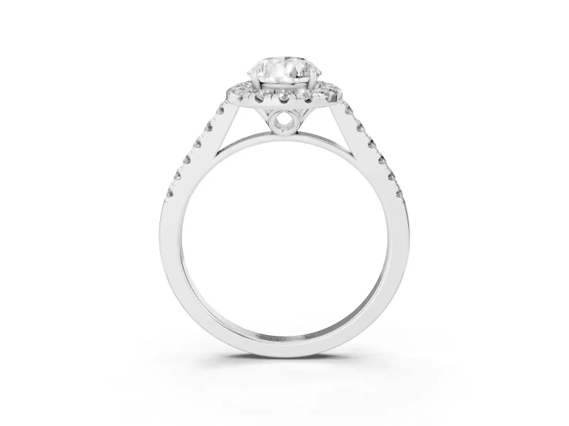 Pear-Shaped Raised Halo Engagement Ring Setting | Pave Band | Sterling Silver