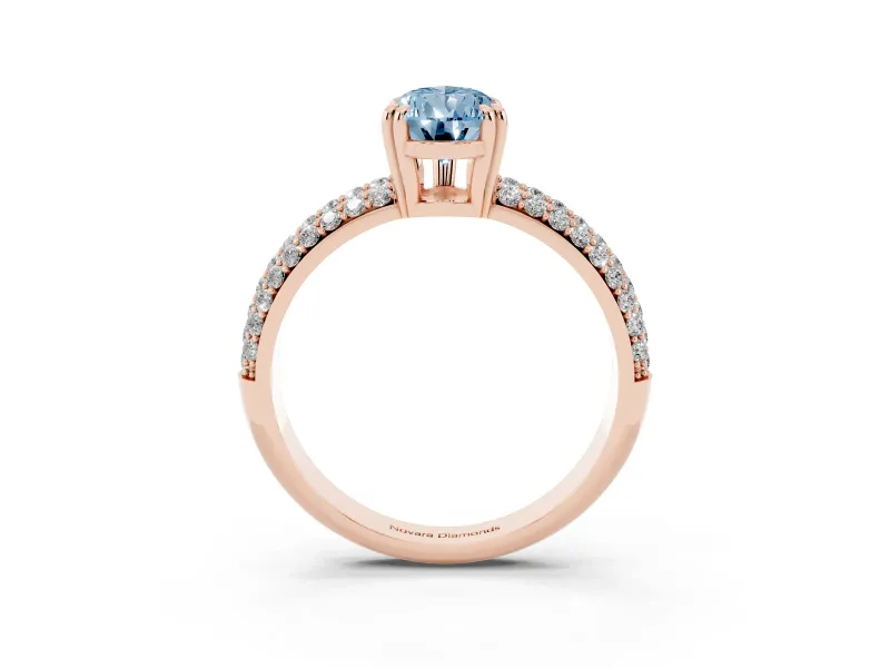 Pear-Shaped Three Row Pave Engagement Ring Setting for a Fancy Blue Lab-Grown Diamond | Rose Gold