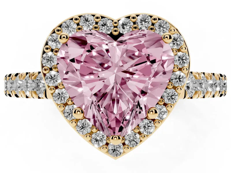 Heart-Shaped Halo Pavé Engagement Ring Setting for a Fancy Pink Lab-Grown Diamond | Yellow Gold