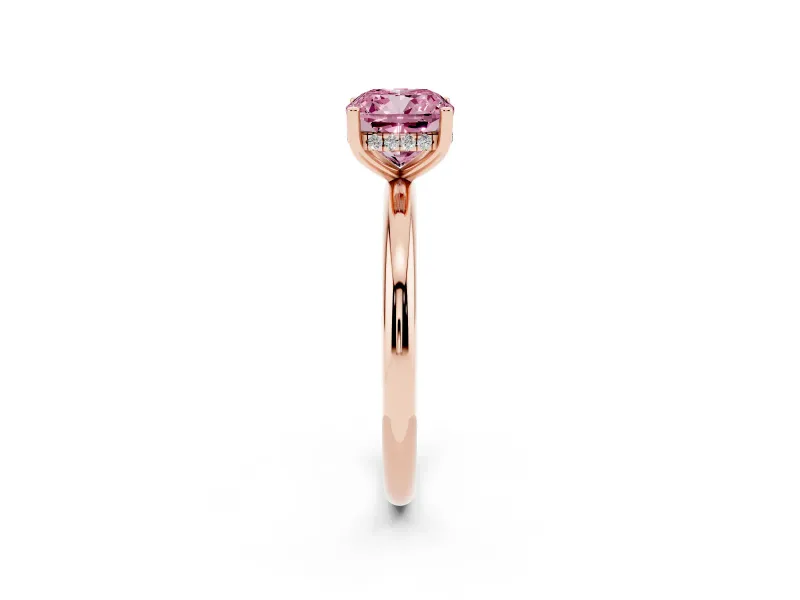 Fancy Pink Cushion Cut Diamond Solitaire Engagement Ring Set in Rose gold with Prong Setting and Polished Band
