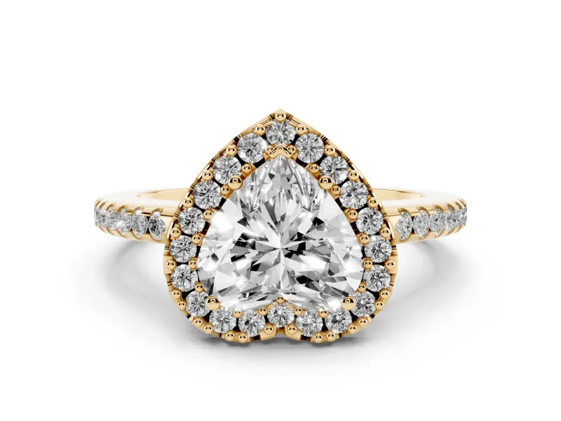 Heart Cut Diamond Pavé Halo Ring Set in Yellow gold with Prong Setting