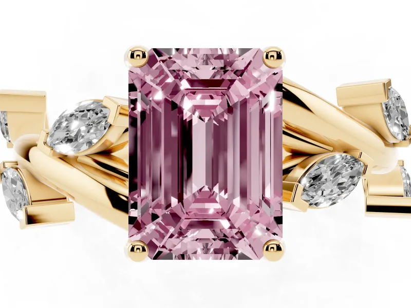 Emerald Cut Twisted Vine Engagement Ring Setting for a Fancy Pink Lab-Grown Diamond | Yellow Gold